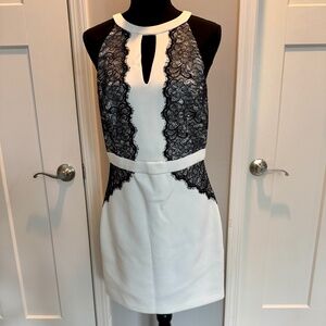 Guess Dress, white with black lace overlay, L, EUC, back zip closure, Halter